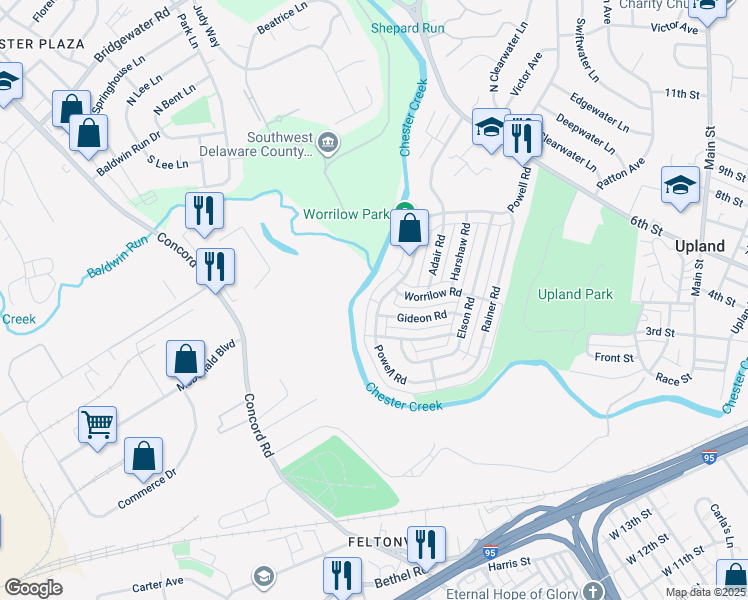 map of restaurants, bars, coffee shops, grocery stores, and more near 1422 Powell Road in Brookhaven