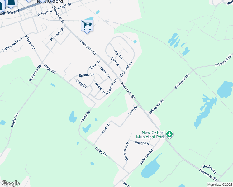 map of restaurants, bars, coffee shops, grocery stores, and more near 133 Oxford Boulevard in New Oxford
