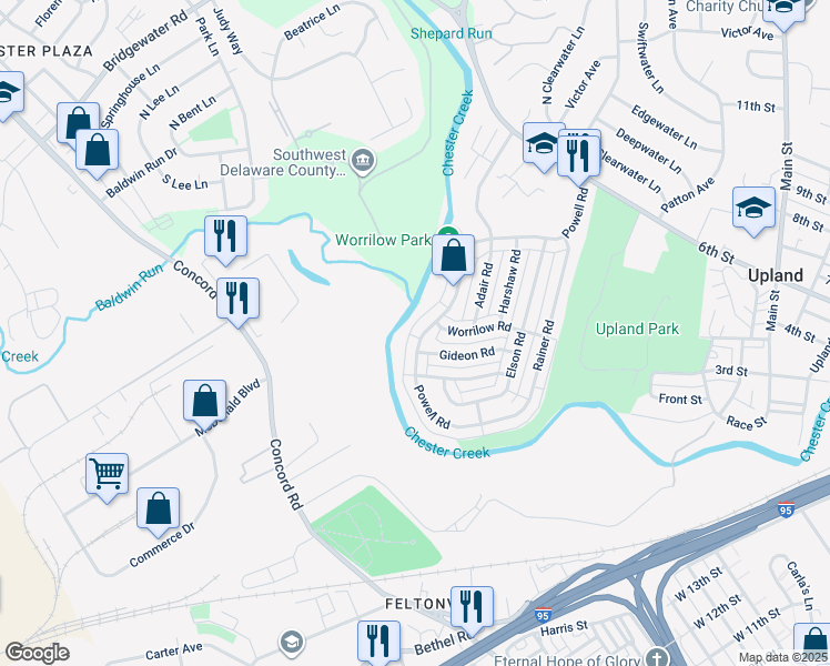 map of restaurants, bars, coffee shops, grocery stores, and more near 1422 Powell Road in Brookhaven