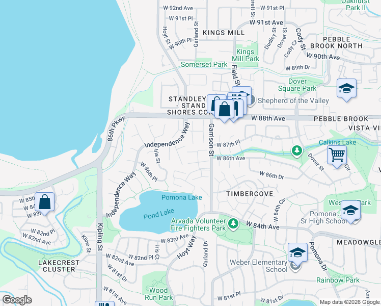 map of restaurants, bars, coffee shops, grocery stores, and more near 8708 Garrison Court in Arvada