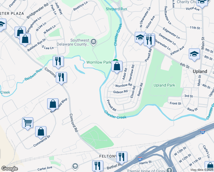 map of restaurants, bars, coffee shops, grocery stores, and more near 1420 Powell Road in Brookhaven