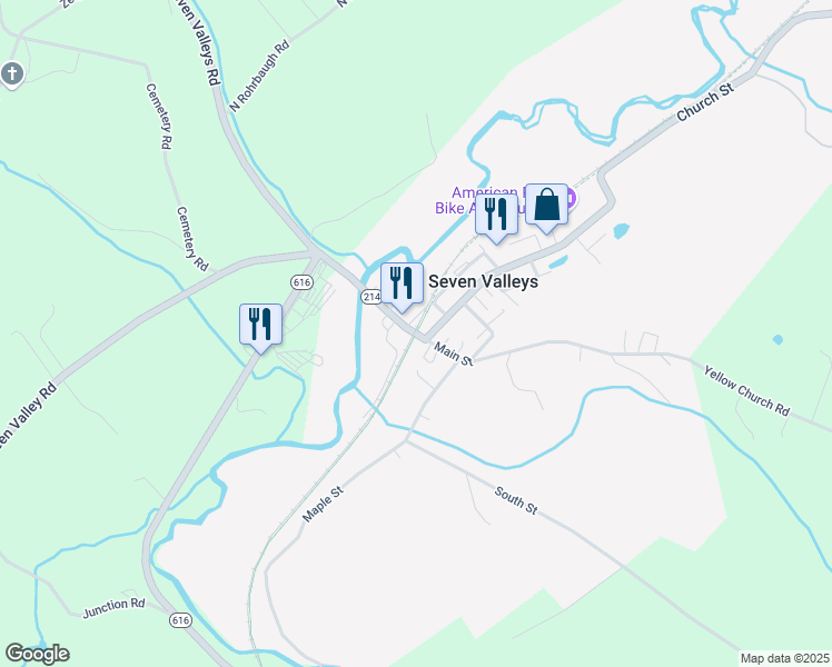 map of restaurants, bars, coffee shops, grocery stores, and more near in Seven Valleys