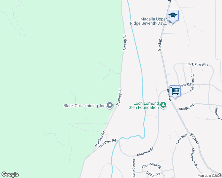 map of restaurants, bars, coffee shops, grocery stores, and more near 14985 Humbug Road in Magalia