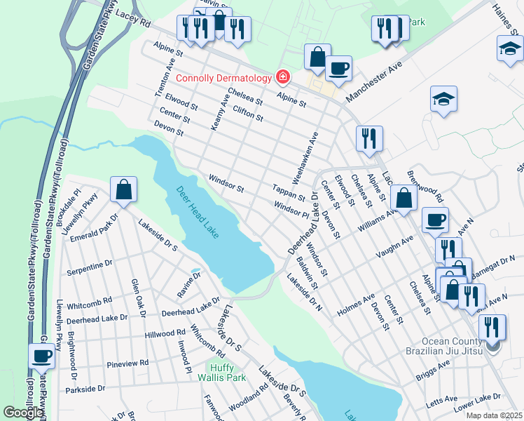 map of restaurants, bars, coffee shops, grocery stores, and more near 810 Baldwin Street in Forked River
