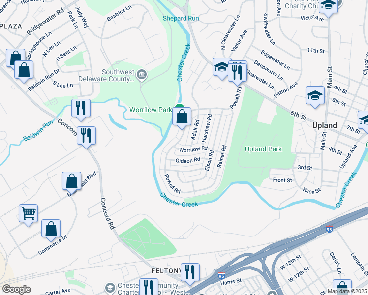 map of restaurants, bars, coffee shops, grocery stores, and more near 4013 Worrilow Road in Brookhaven