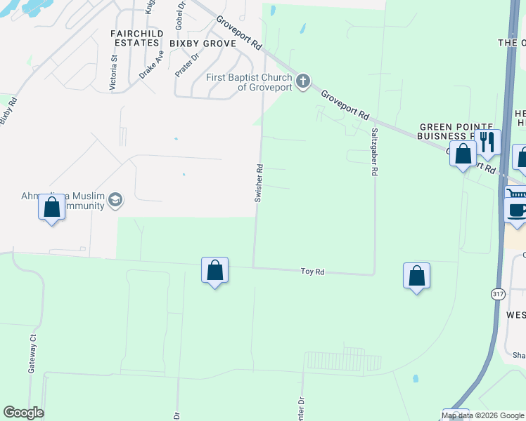 map of restaurants, bars, coffee shops, grocery stores, and more near 5546 Swisher Road in Groveport