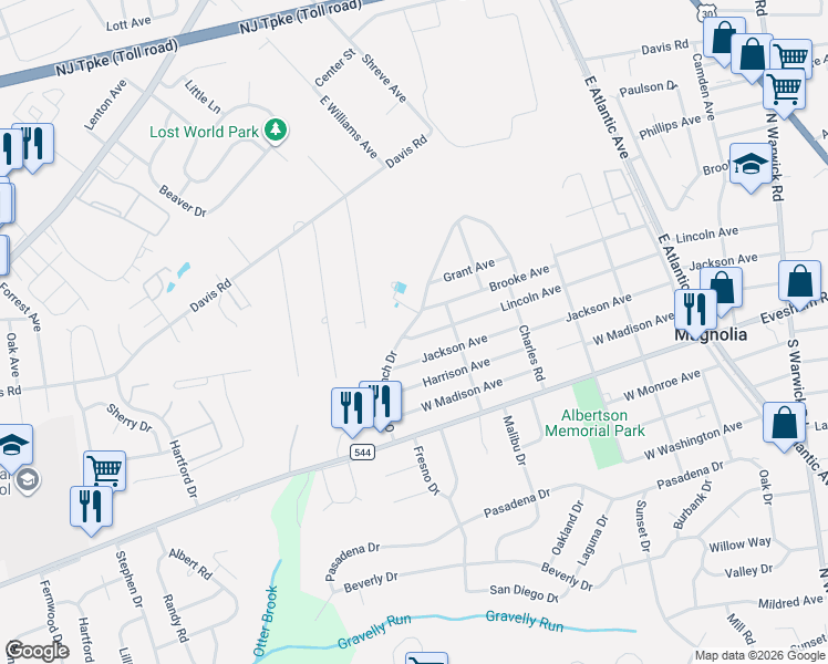 map of restaurants, bars, coffee shops, grocery stores, and more near 310 Otter Branch Drive in Magnolia