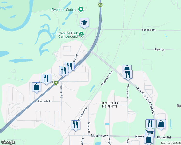 map of restaurants, bars, coffee shops, grocery stores, and more near 4042-4218 Sefick Lane in Springfield