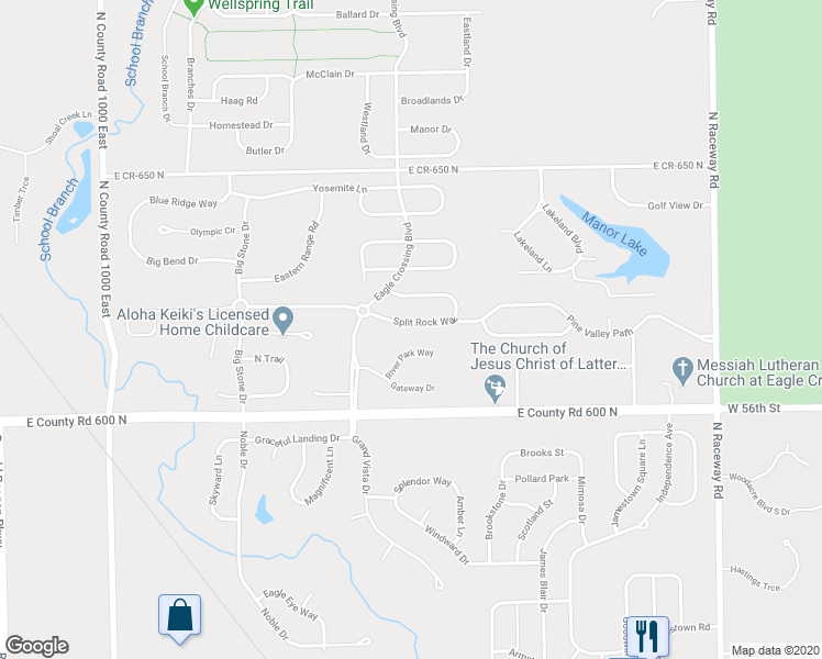 map of restaurants, bars, coffee shops, grocery stores, and more near 10379 Split Rock Way in Indianapolis