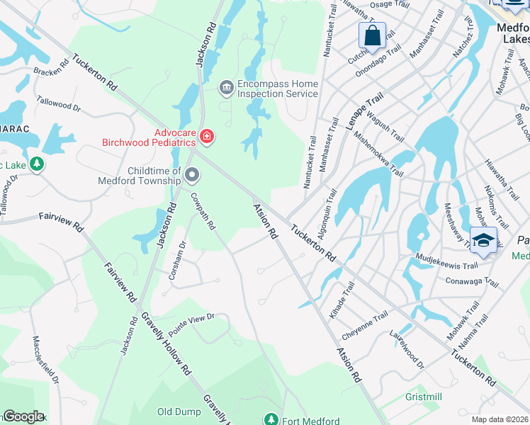 map of restaurants, bars, coffee shops, grocery stores, and more near 295 Tuckerton Road in Medford