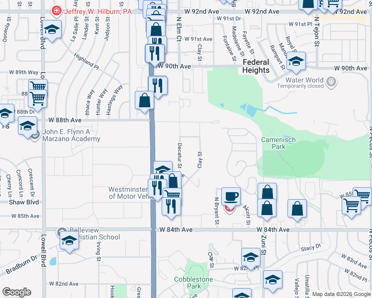 map of restaurants, bars, coffee shops, grocery stores, and more near in Westminster