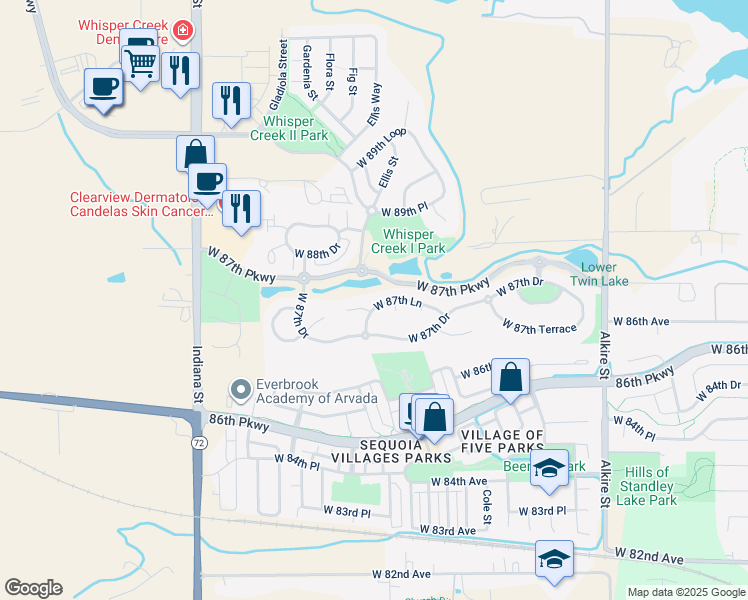 map of restaurants, bars, coffee shops, grocery stores, and more near 14063 West 87th Lane in Arvada