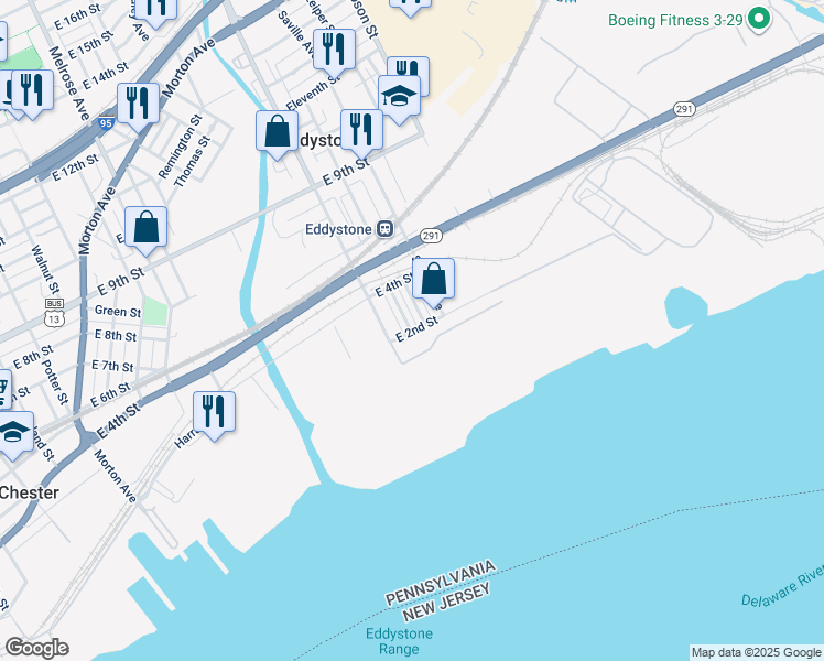 map of restaurants, bars, coffee shops, grocery stores, and more near 217 Concord Street in Eddystone