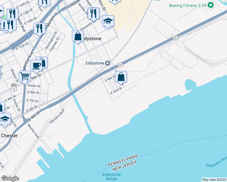 map of restaurants, bars, coffee shops, grocery stores, and more near 217 Concord Street in Eddystone