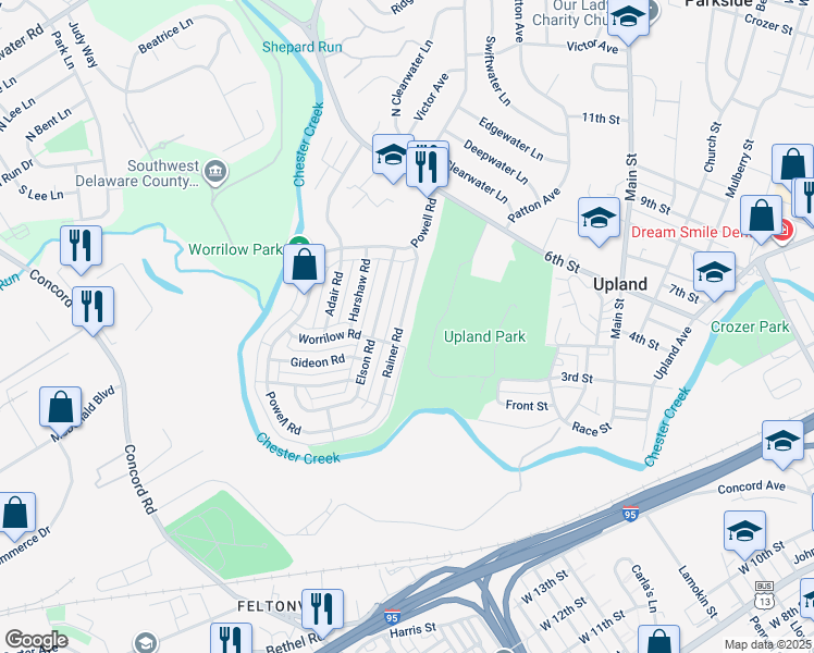 map of restaurants, bars, coffee shops, grocery stores, and more near 1331 Rainer Road in Brookhaven
