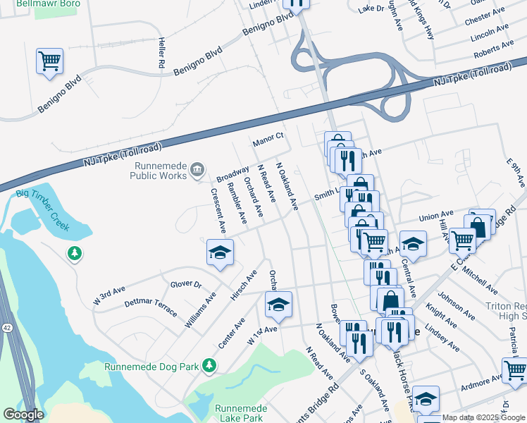 map of restaurants, bars, coffee shops, grocery stores, and more near 820 Orchard Avenue in Runnemede