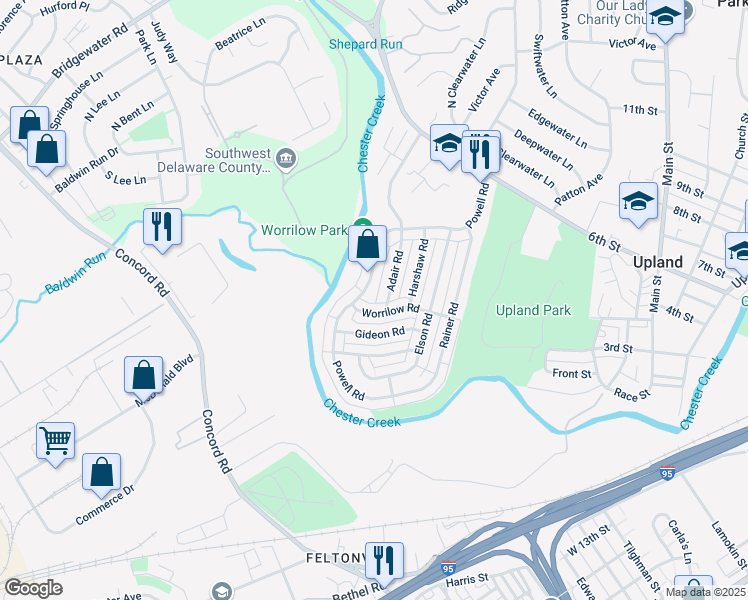 map of restaurants, bars, coffee shops, grocery stores, and more near 1365 Powell Road in Brookhaven
