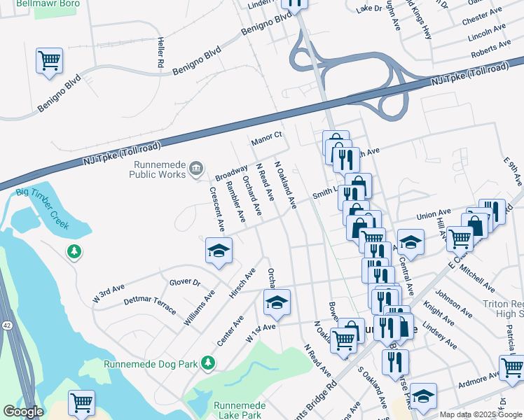 map of restaurants, bars, coffee shops, grocery stores, and more near 820 Orchard Avenue in Runnemede