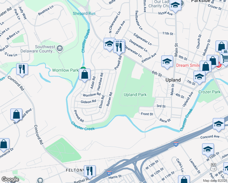 map of restaurants, bars, coffee shops, grocery stores, and more near 1331 Rainer Road in Brookhaven