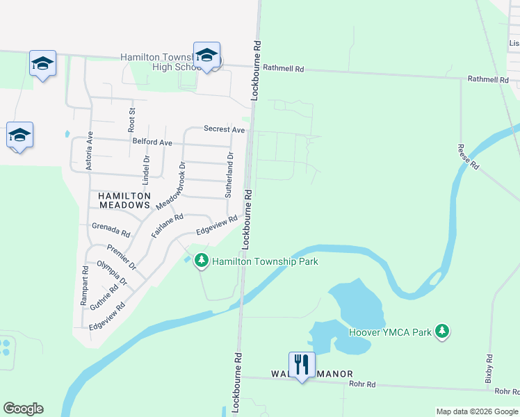 map of restaurants, bars, coffee shops, grocery stores, and more near 5082-5100 Lockbourne Road in Columbus