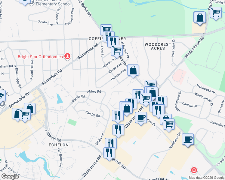 map of restaurants, bars, coffee shops, grocery stores, and more near 1020 Somerset Avenue in Voorhees Township
