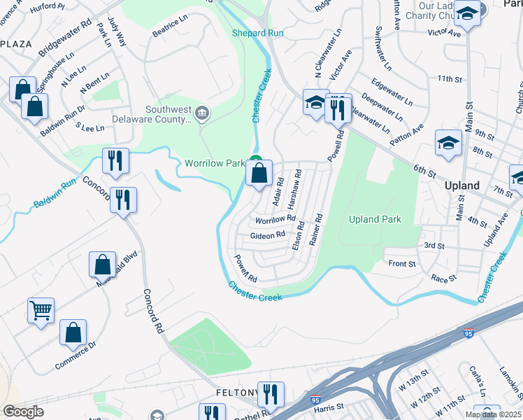 map of restaurants, bars, coffee shops, grocery stores, and more near 1365 Powell Road in Brookhaven