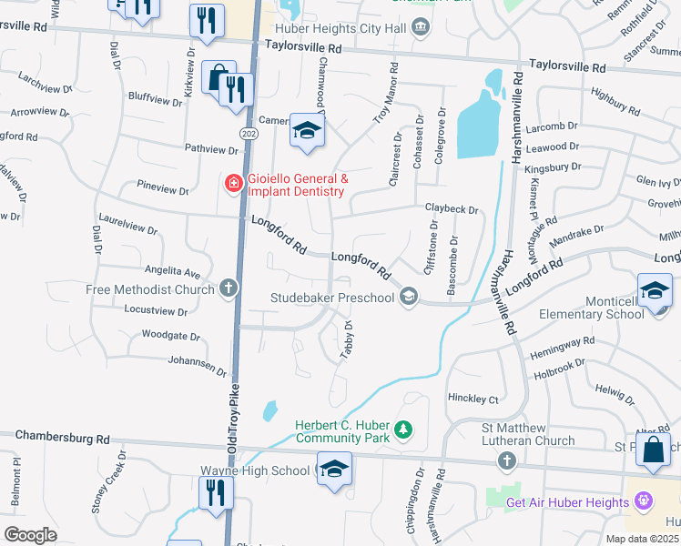 map of restaurants, bars, coffee shops, grocery stores, and more near 5504 Hartley Court in Dayton