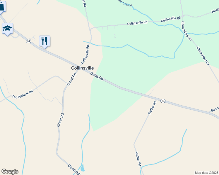 map of restaurants, bars, coffee shops, grocery stores, and more near 2862 Delta Road in Airville