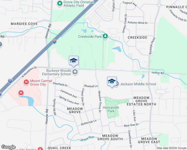 map of restaurants, bars, coffee shops, grocery stores, and more near 5263 Meadow Grove Drive in Grove City