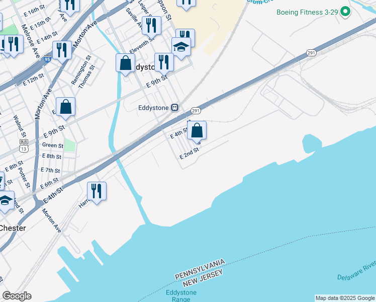 map of restaurants, bars, coffee shops, grocery stores, and more near 217 Concord Street in Eddystone