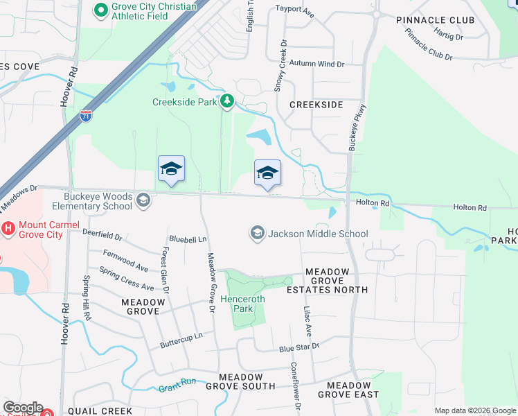 map of restaurants, bars, coffee shops, grocery stores, and more near 2275 Holton Road in Grove City