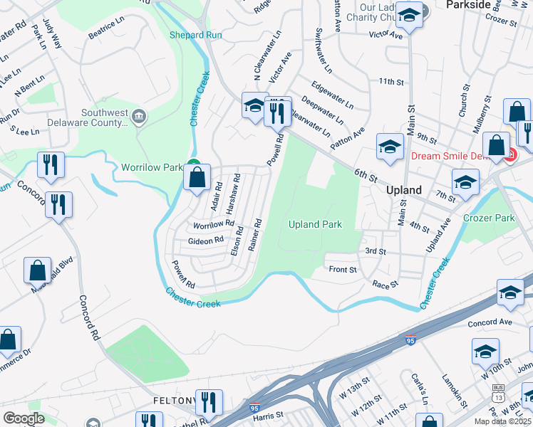 map of restaurants, bars, coffee shops, grocery stores, and more near 1325 Rainer Road in Brookhaven