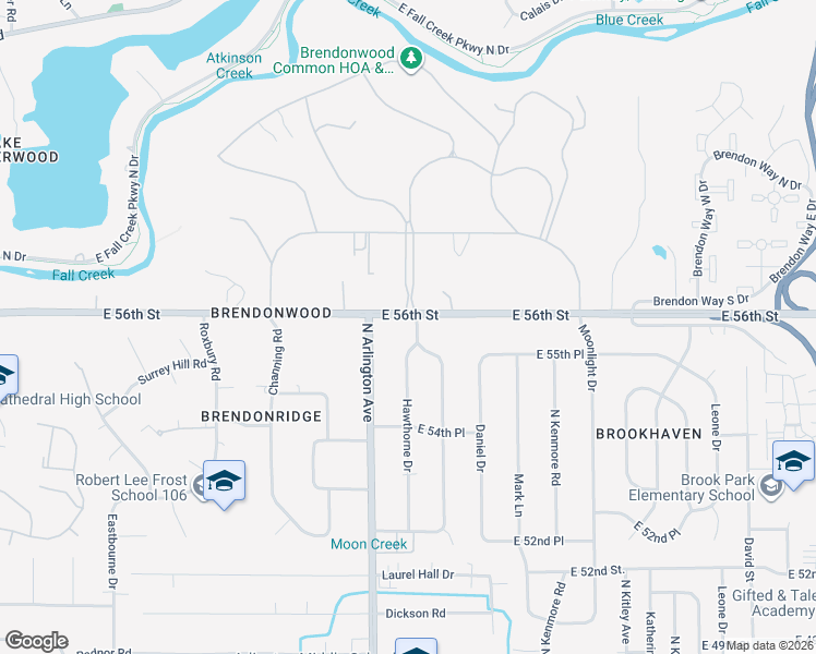 map of restaurants, bars, coffee shops, grocery stores, and more near 6051 East 56th Street in Indianapolis