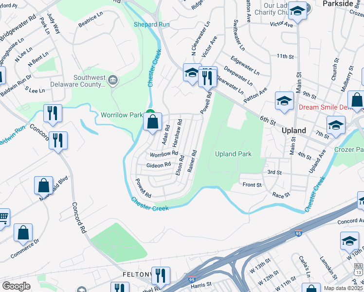 map of restaurants, bars, coffee shops, grocery stores, and more near 1338 Elson Road in Brookhaven