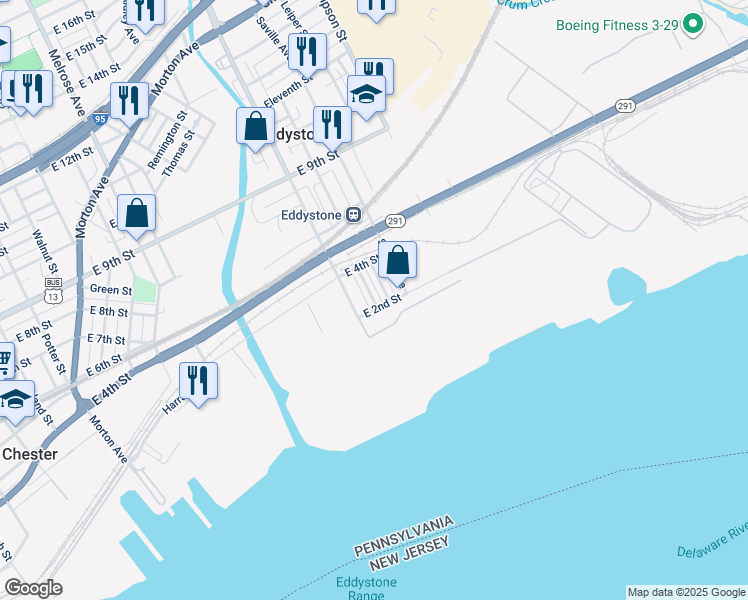 map of restaurants, bars, coffee shops, grocery stores, and more near 249 Lexington Ave in Eddystone