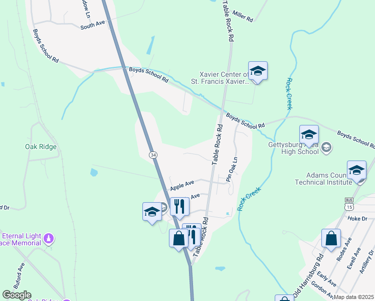map of restaurants, bars, coffee shops, grocery stores, and more near 71 Winslow Ct. in Gettysburg