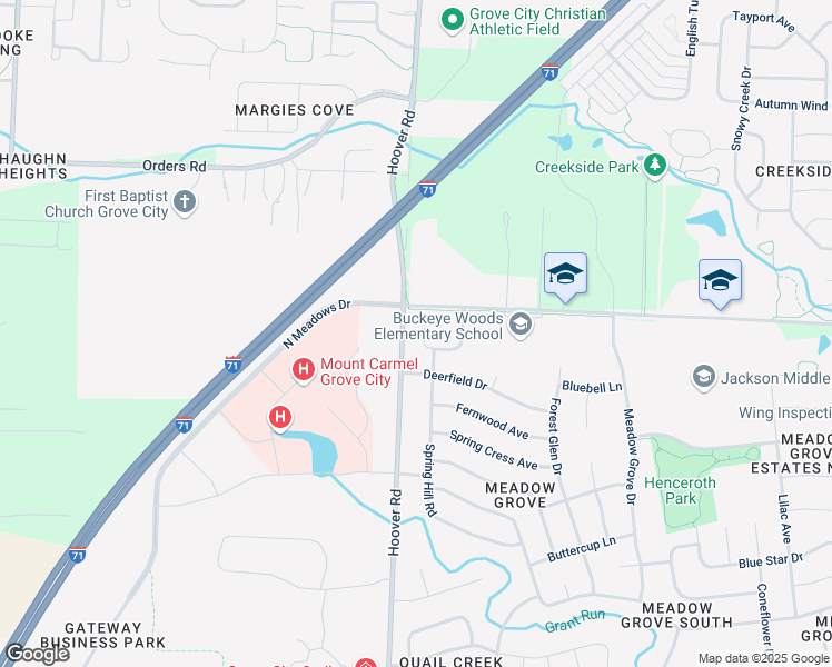 map of restaurants, bars, coffee shops, grocery stores, and more near 2465 Merrybell Court in Grove City