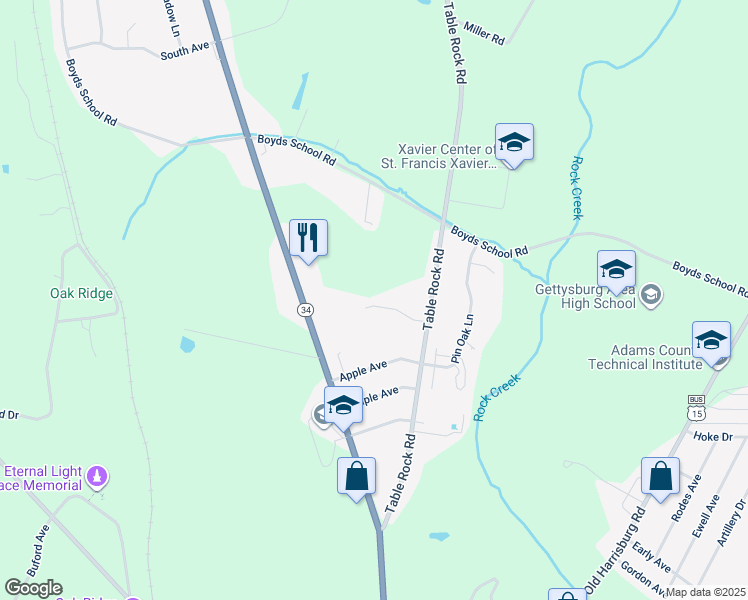 map of restaurants, bars, coffee shops, grocery stores, and more near 71 Winslow Ct. in Gettysburg