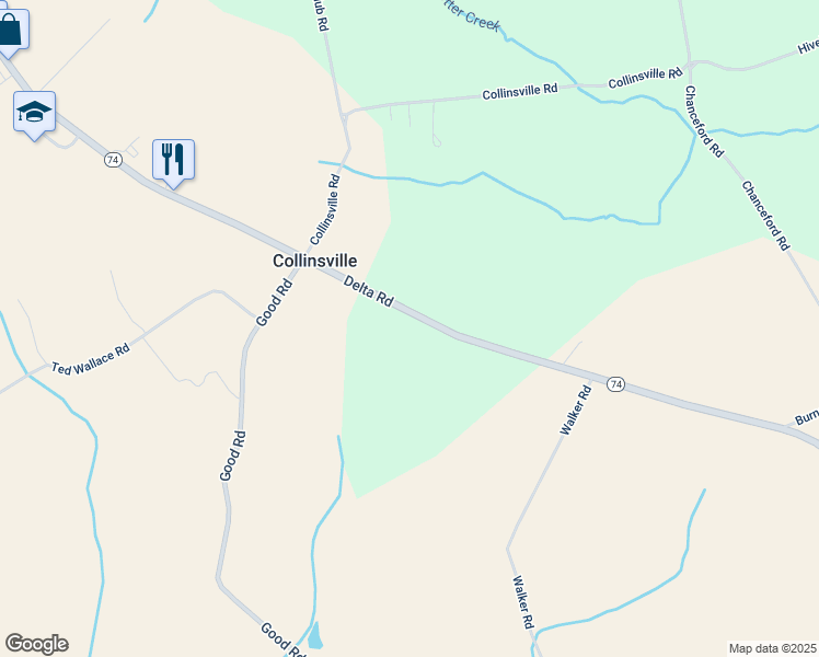 map of restaurants, bars, coffee shops, grocery stores, and more near 2862 Delta Road in Airville
