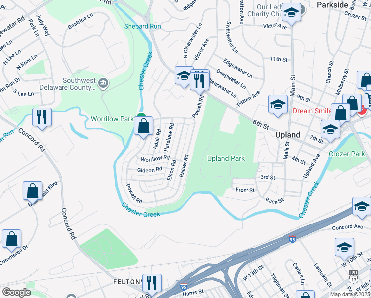 map of restaurants, bars, coffee shops, grocery stores, and more near 1322 Rainer Road in Brookhaven