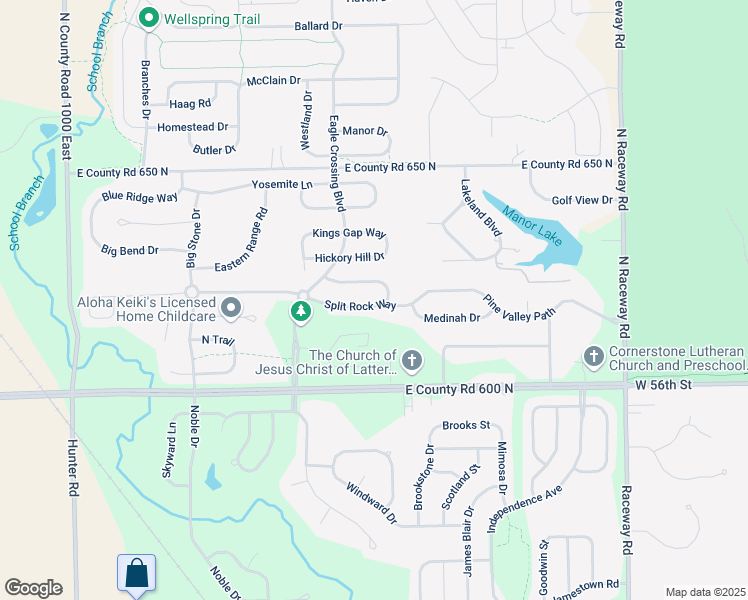 map of restaurants, bars, coffee shops, grocery stores, and more near 10465 Mohawk Trail in Indianapolis
