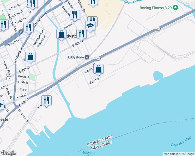 map of restaurants, bars, coffee shops, grocery stores, and more near 217 Concord Street in Eddystone