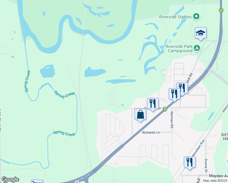 map of restaurants, bars, coffee shops, grocery stores, and more near Parkwood in Springfield