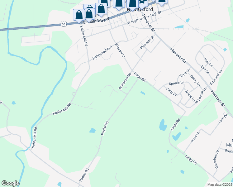 map of restaurants, bars, coffee shops, grocery stores, and more near 3 Baldwin Court in New Oxford