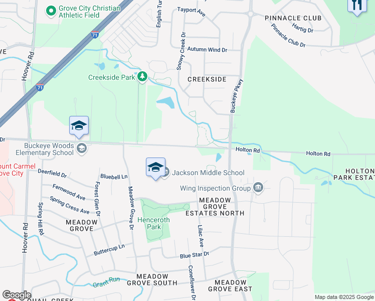 map of restaurants, bars, coffee shops, grocery stores, and more near 2255 Holton Road in Grove City