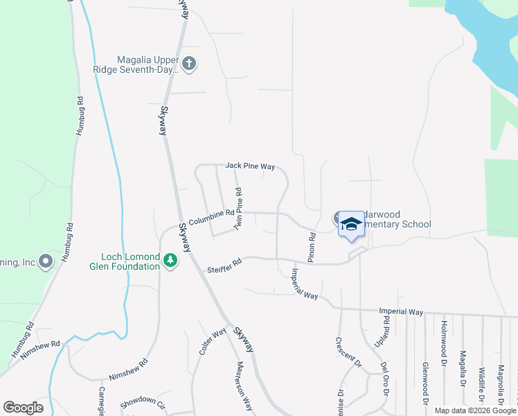 map of restaurants, bars, coffee shops, grocery stores, and more near 6307 Columbine Road in Magalia