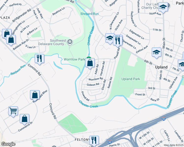 map of restaurants, bars, coffee shops, grocery stores, and more near 1353 Powell Road in Brookhaven