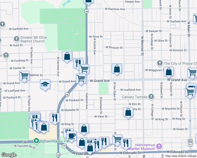 map of restaurants, bars, coffee shops, grocery stores, and more near 1058 West Grand Avenue in Decatur