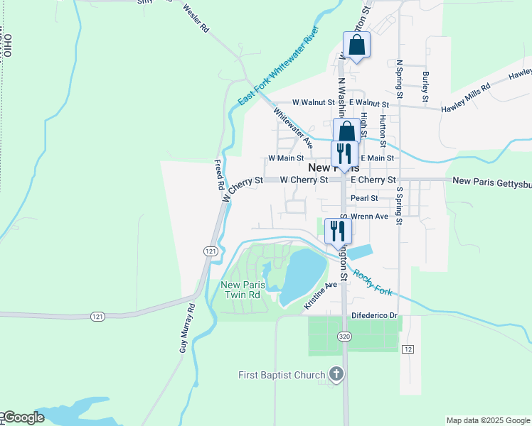 map of restaurants, bars, coffee shops, grocery stores, and more near 15 Kathy Court in New Paris
