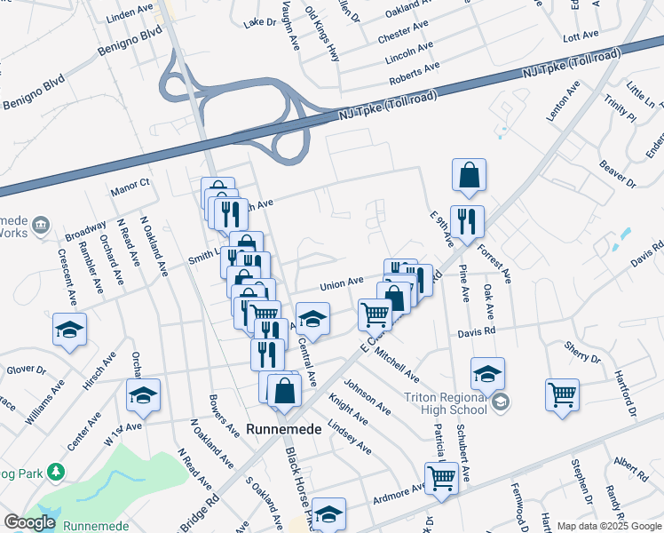 map of restaurants, bars, coffee shops, grocery stores, and more near 244 Chestnut Street in Runnemede